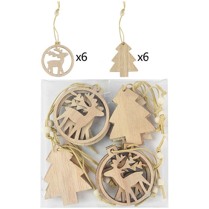 Houten Kerstboom Decoratie | 12 hangers van hoge kwaliteit