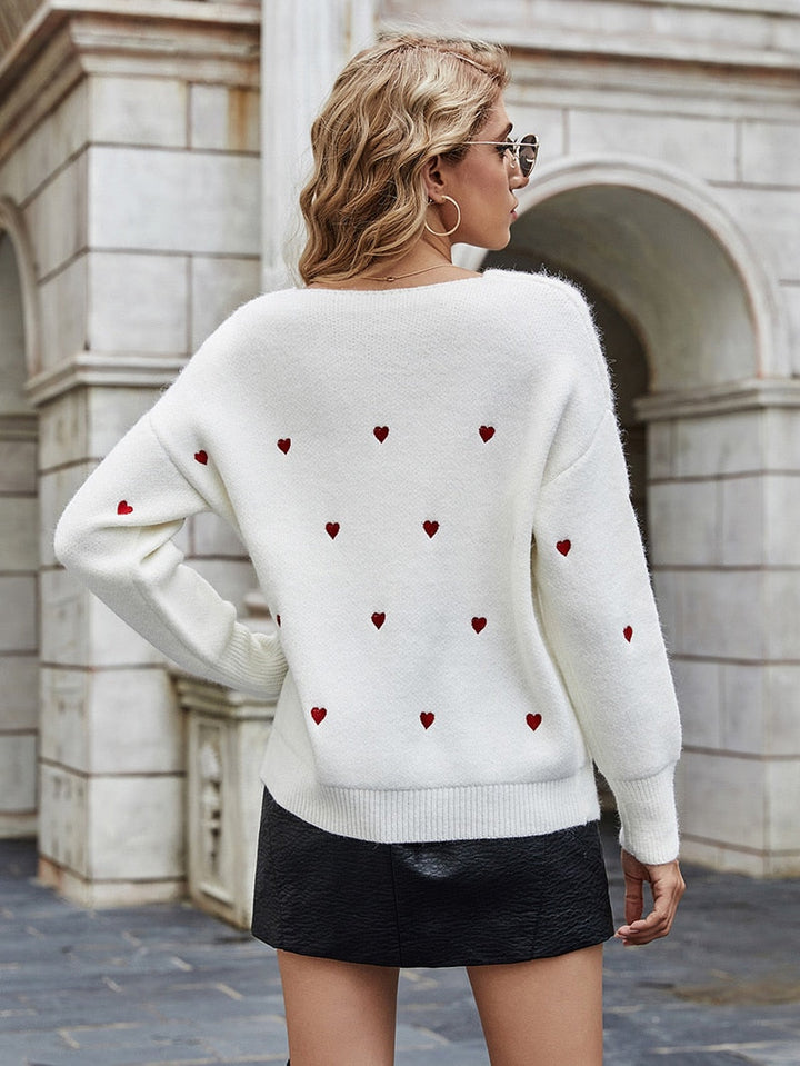 Gabby Geborduurde wintertrui | Een warme & schattige hartjes trui