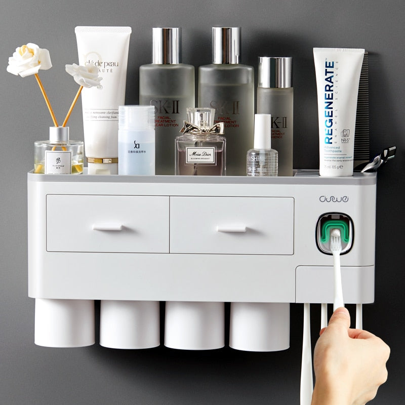 Smart Badkamer Accessoire | Met tandpasta dispenser, tandenborstel houder & laatjes