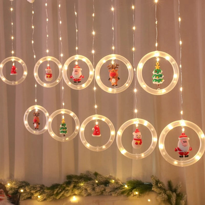 Lichtgevend DIY Kerstgordijn | Kerstfiguurtjes zwevend in cirkels van warm wit licht